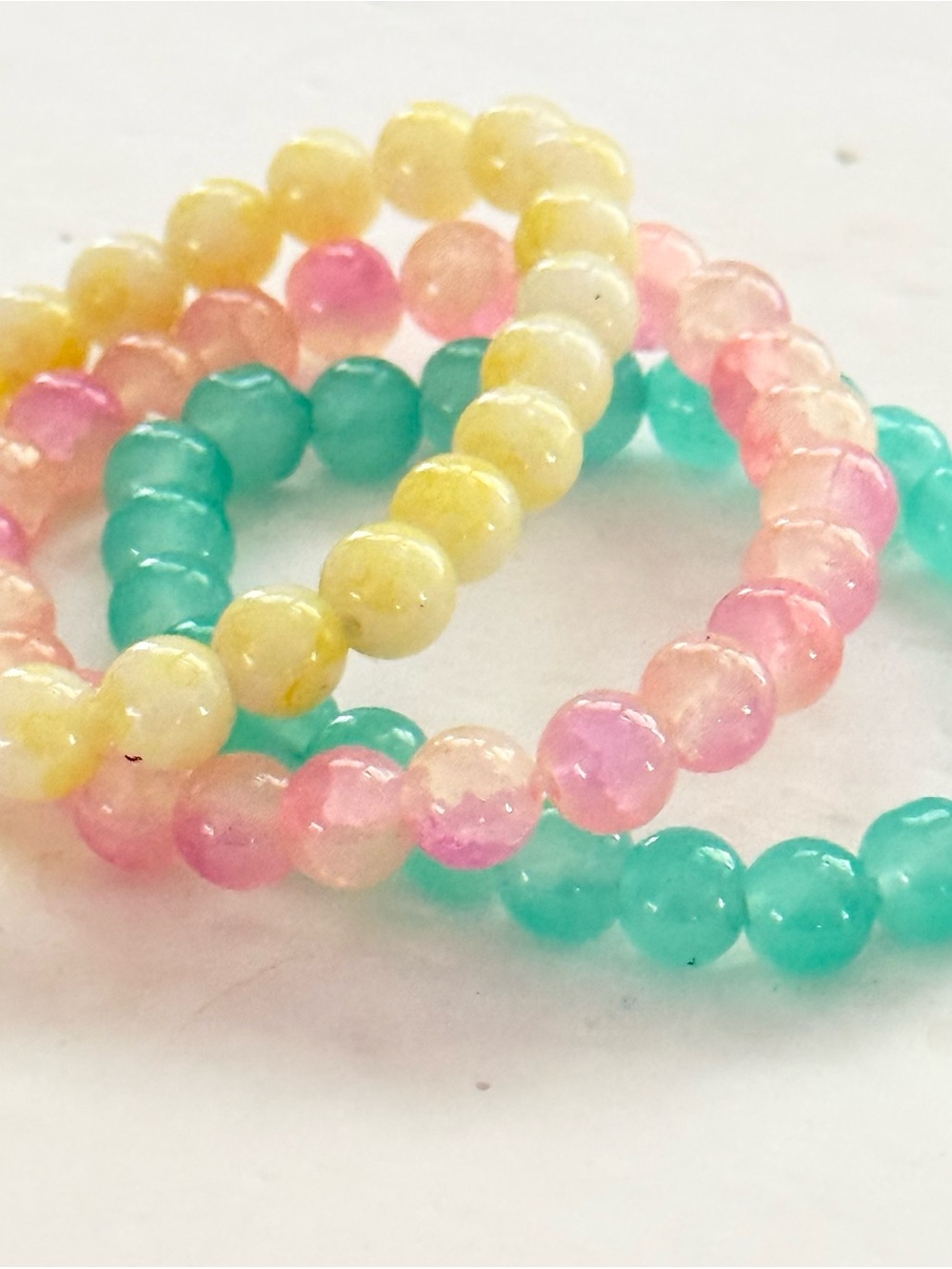 3pc Pastel Natural Gem Stone Beaded Stretch Bracelet Trio Aqua, Pink Yellow NWT